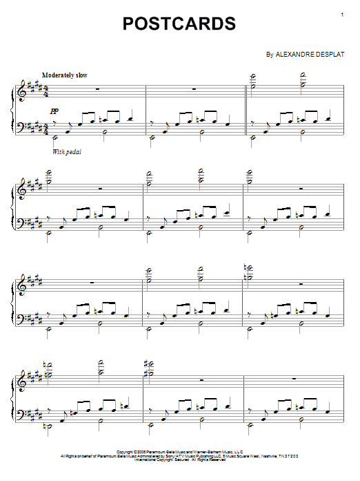 Alexandre Desplat Postcards Sheet Music Notes & Chords for Piano - Download or Print PDF
