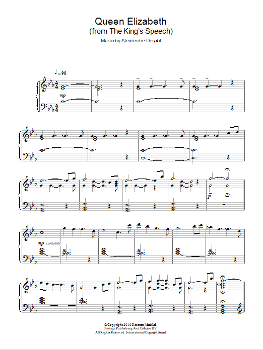 Alexandre Desplat Queen Elizabeth Sheet Music Notes & Chords for Piano - Download or Print PDF