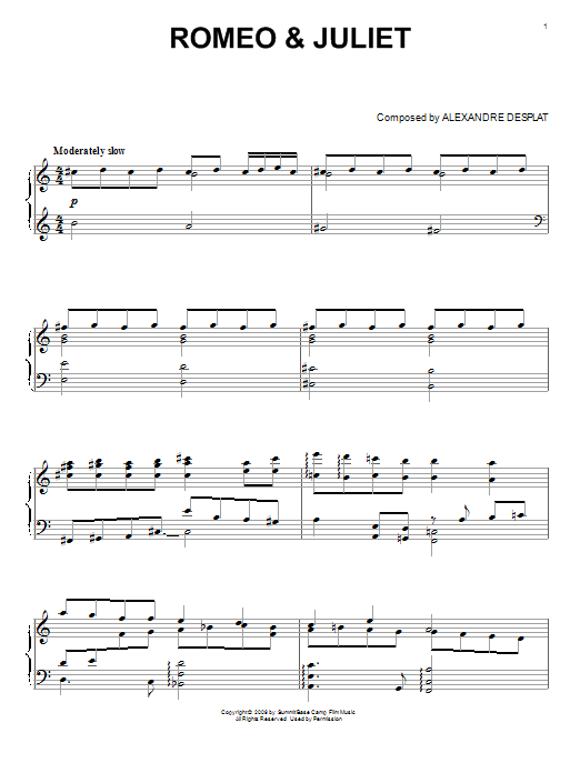 Alexandre Desplat Romeo & Juliet (from The Twilight Saga: New Moon) Sheet Music Notes & Chords for Easy Piano - Download or Print PDF