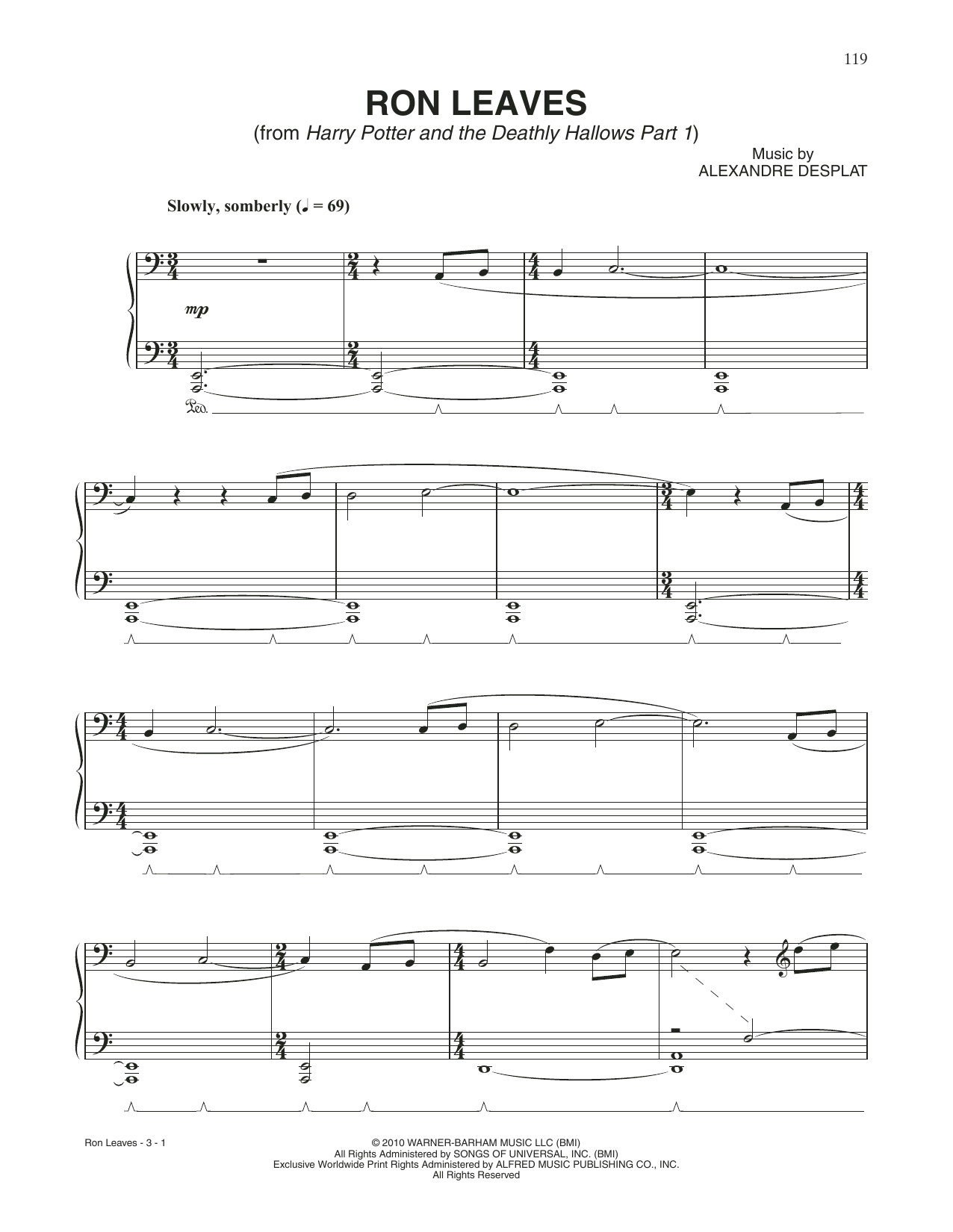 Alexandre Desplat Ron Leaves (from Harry Potter And The Deathly Gallows, Pt. 1) Sheet Music Notes & Chords for Piano Solo - Download or Print PDF
