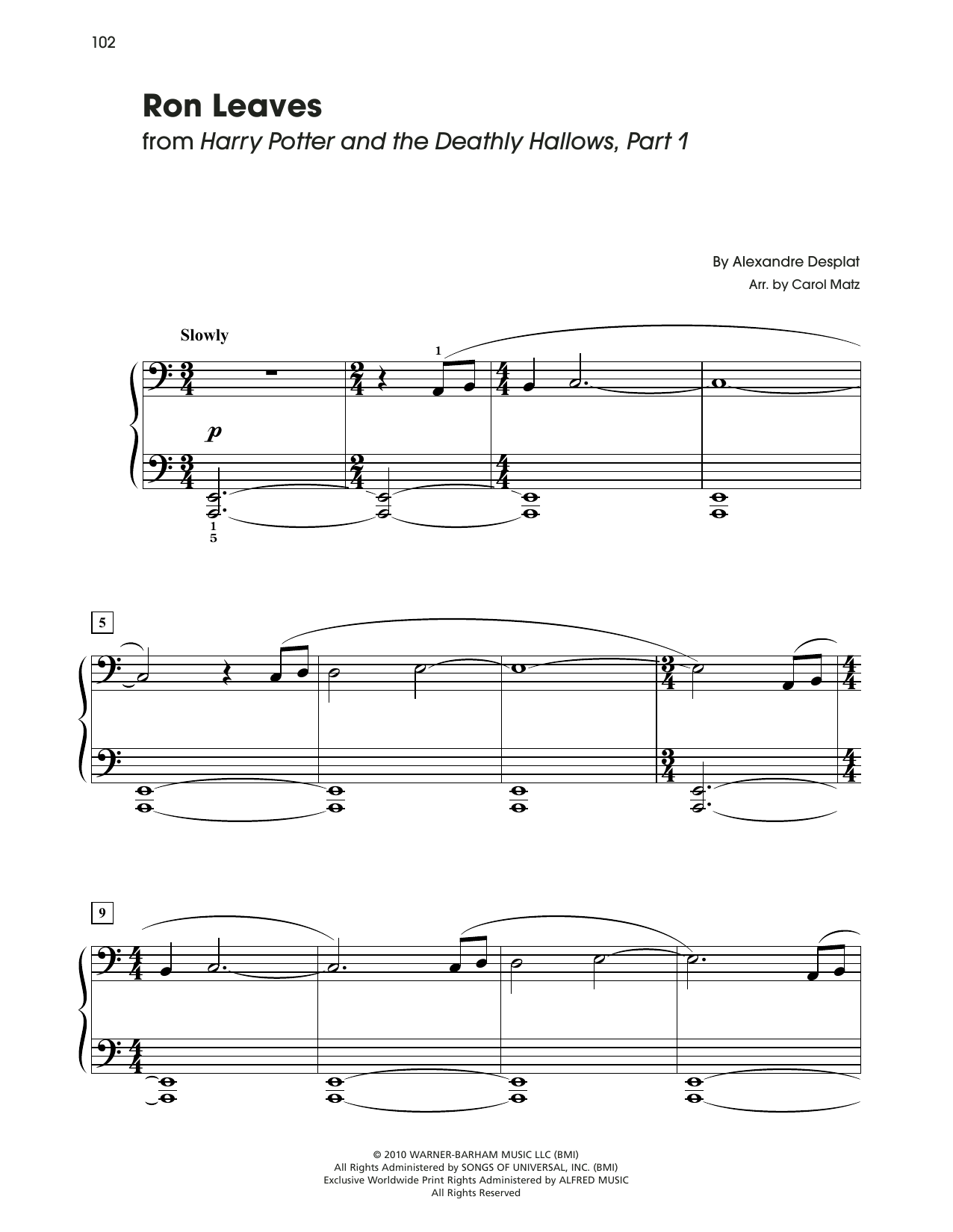Alexandre Desplat Ron Leaves (from Harry Potter) (arr. Carol Matz) Sheet Music Notes & Chords for Big Note Piano - Download or Print PDF