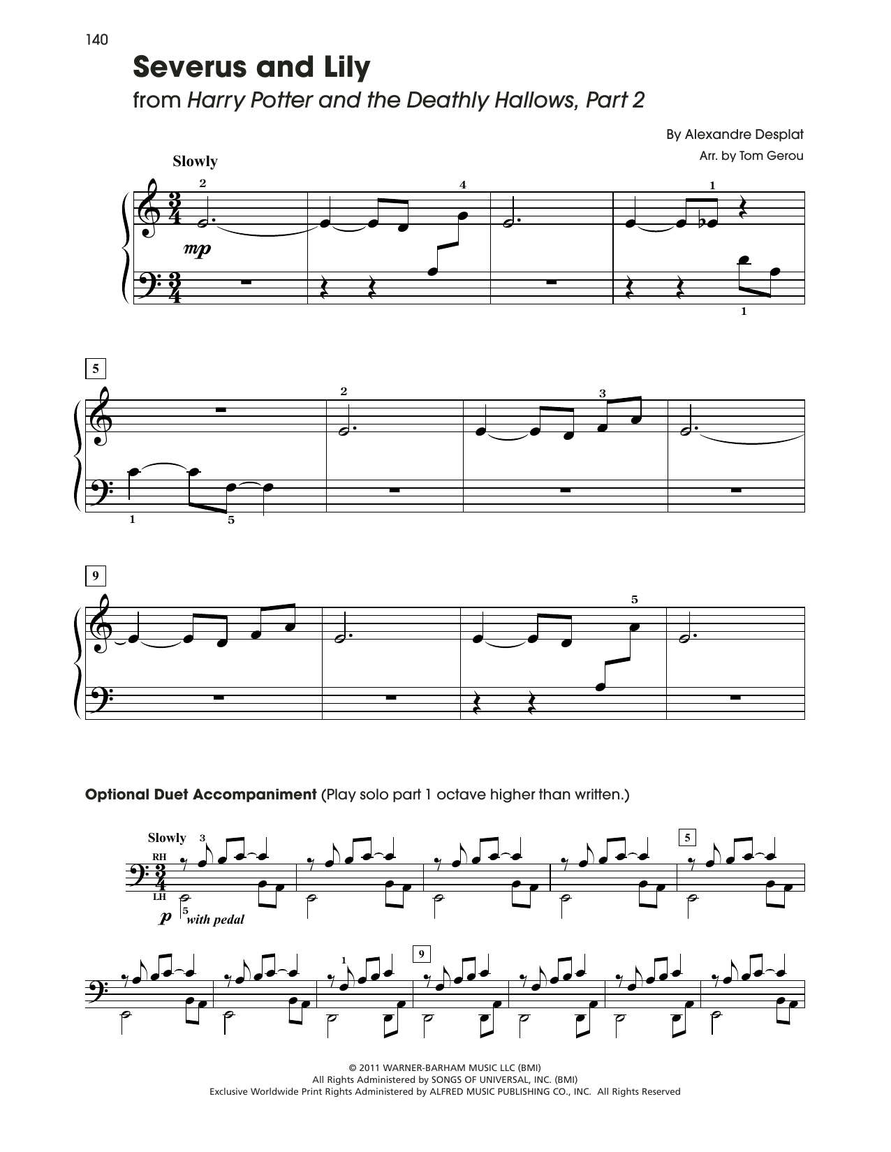 Alexandre Desplat Severus And Lily (from Harry Potter) (arr. Tom Gerou) Sheet Music Notes & Chords for 5-Finger Piano - Download or Print PDF