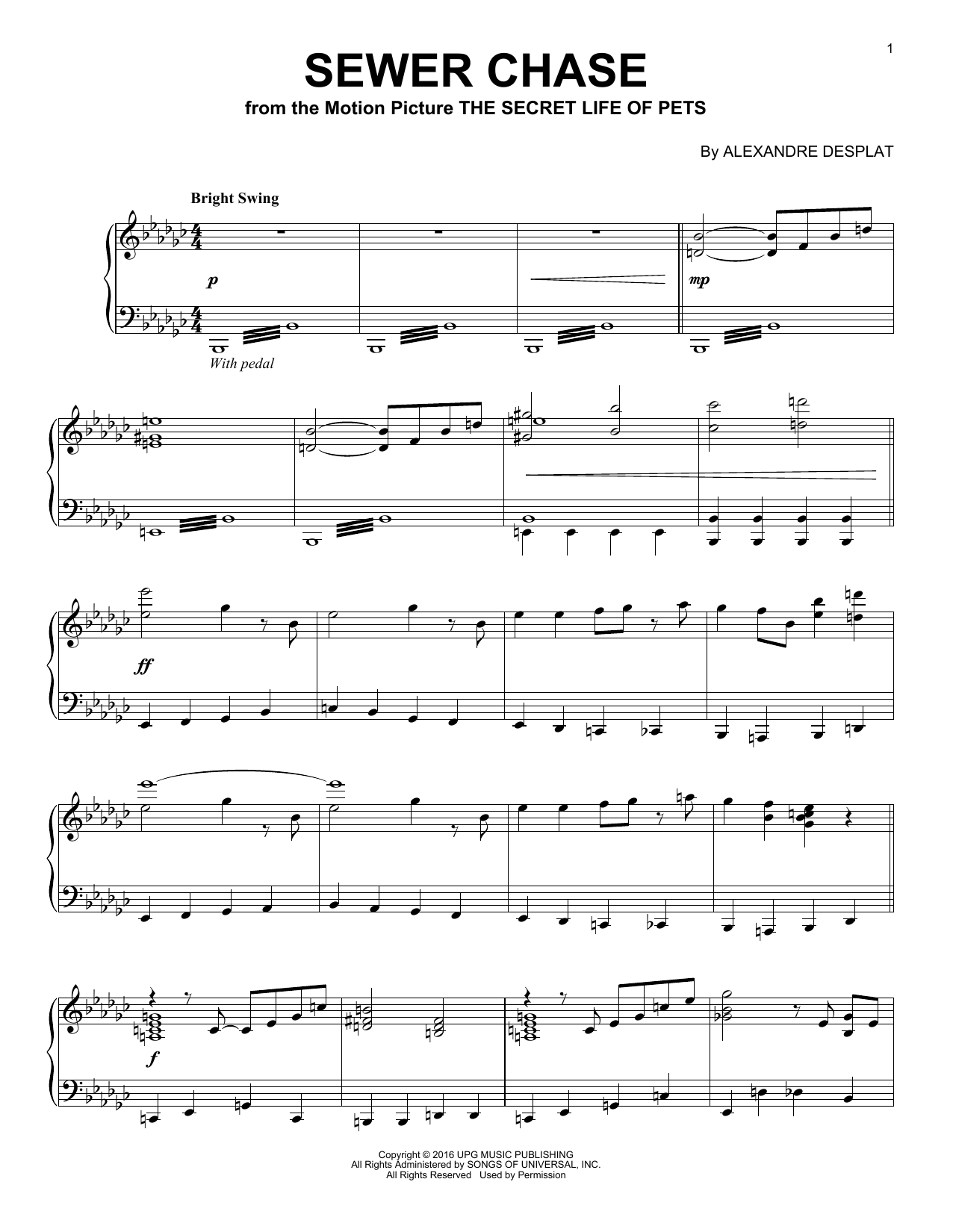 Alexandre Desplat Sewer Chase Sheet Music Notes & Chords for Piano - Download or Print PDF