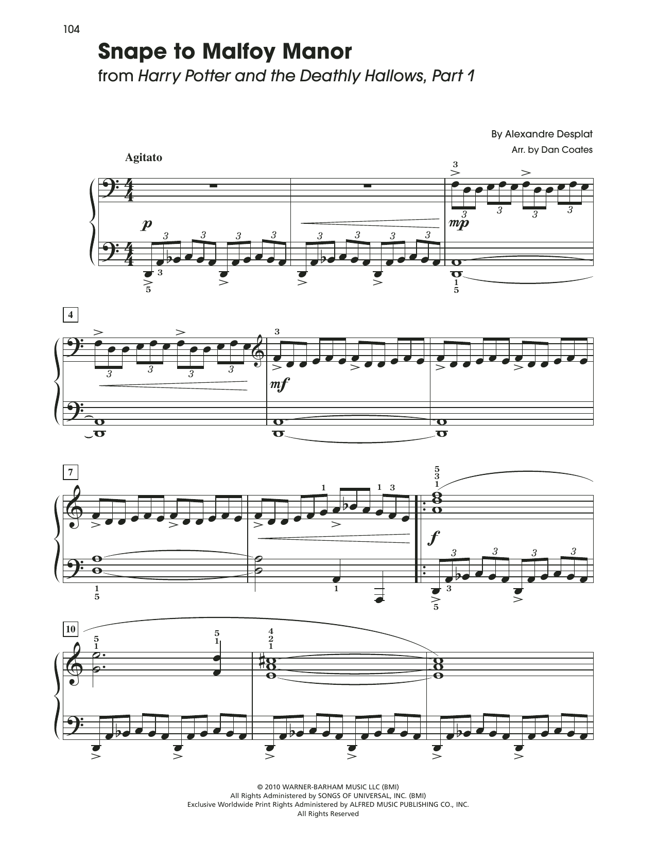Alexandre Desplat Snape To Malfoy Manor (from Harry Potter And The Deathly Gallows, Pt. 1) (arr. Dan Coates) Sheet Music Notes & Chords for Easy Piano - Download or Print PDF