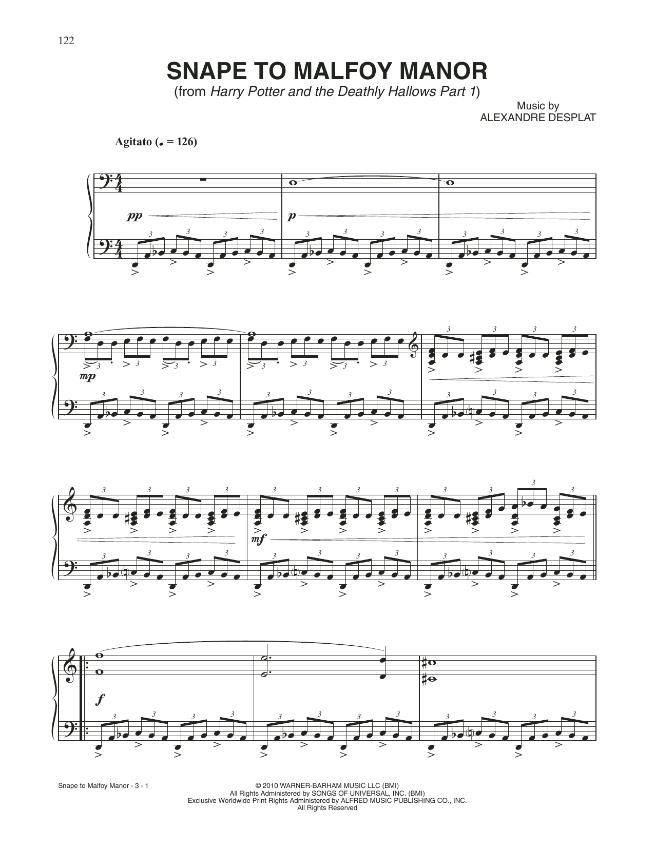 Alexandre Desplat Snape To Malfoy Manor (from Harry Potter And The Deathly Gallows, Pt. 1) Sheet Music Notes & Chords for Piano Solo - Download or Print PDF