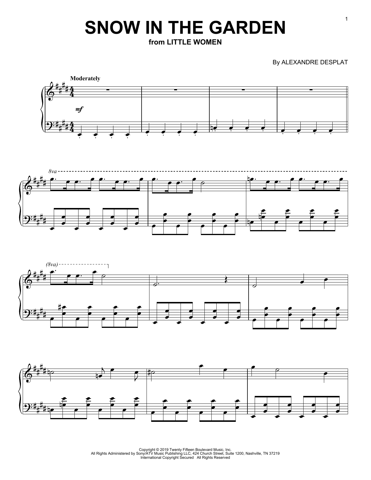 Alexandre Desplat Snow In The Garden (from the Motion Picture Little Women) Sheet Music Notes & Chords for Piano Solo - Download or Print PDF
