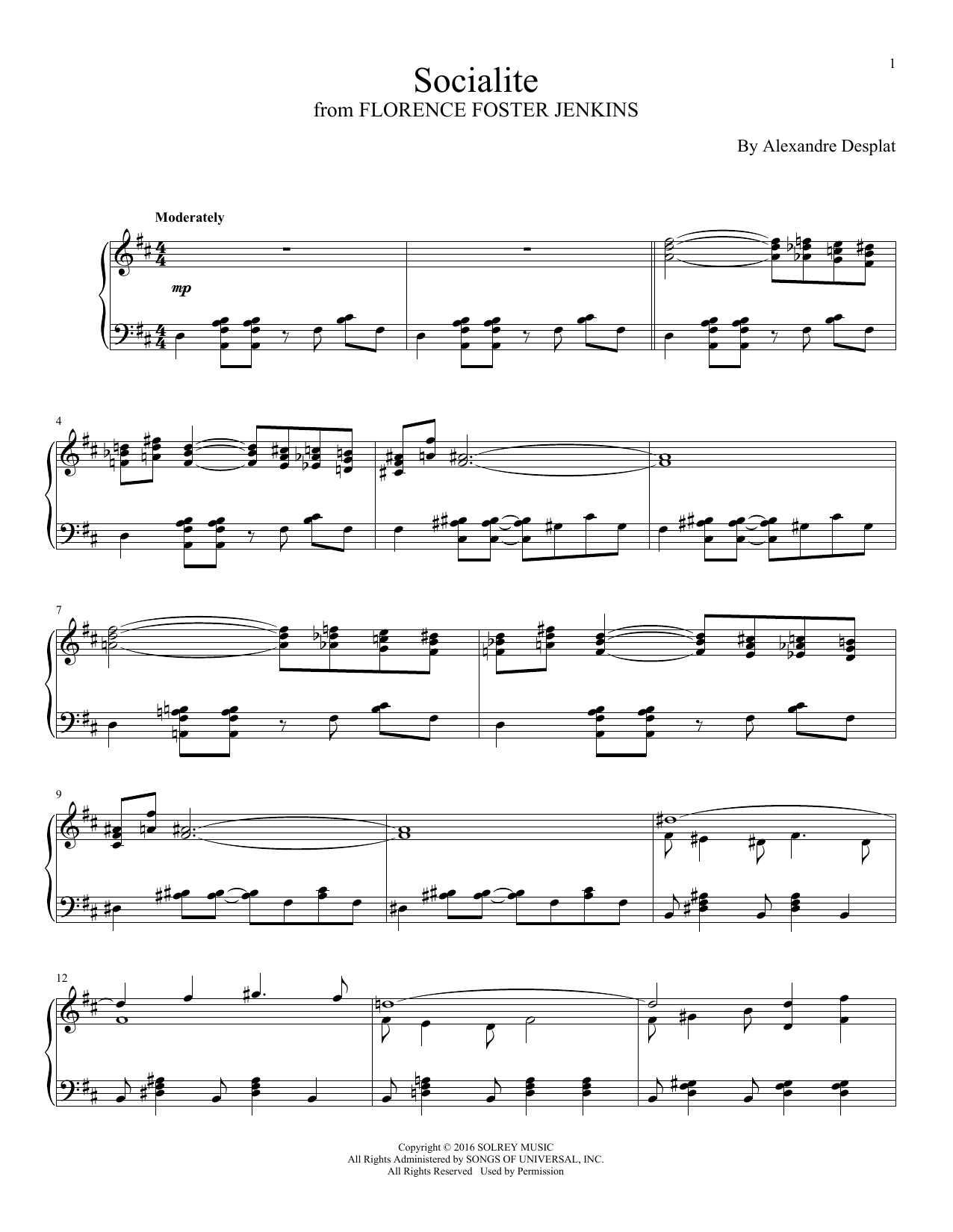 Alexandre Desplat Socialite Sheet Music Notes & Chords for Piano - Download or Print PDF
