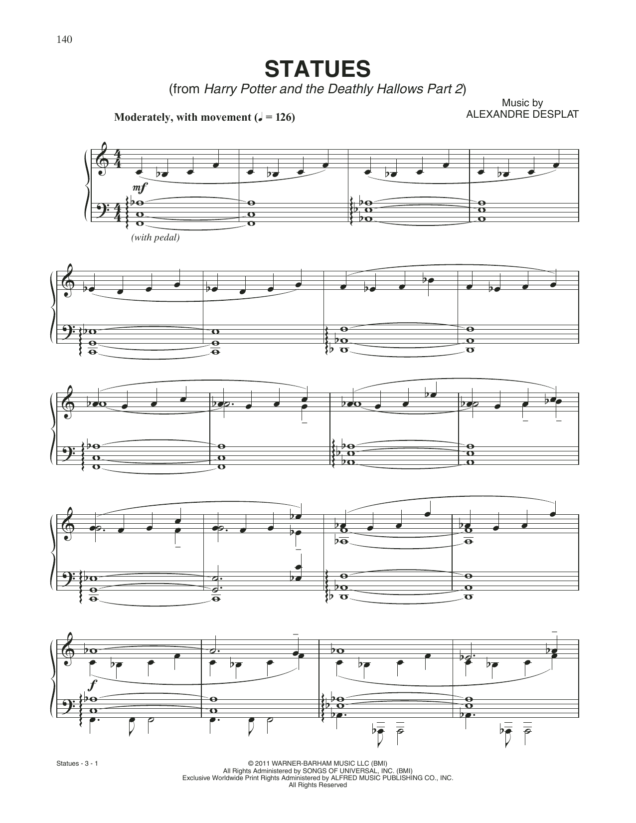 Alexandre Desplat Statues (from Harry Potter And The Deathly Hallows, Pt. 2) Sheet Music Notes & Chords for Piano Solo - Download or Print PDF