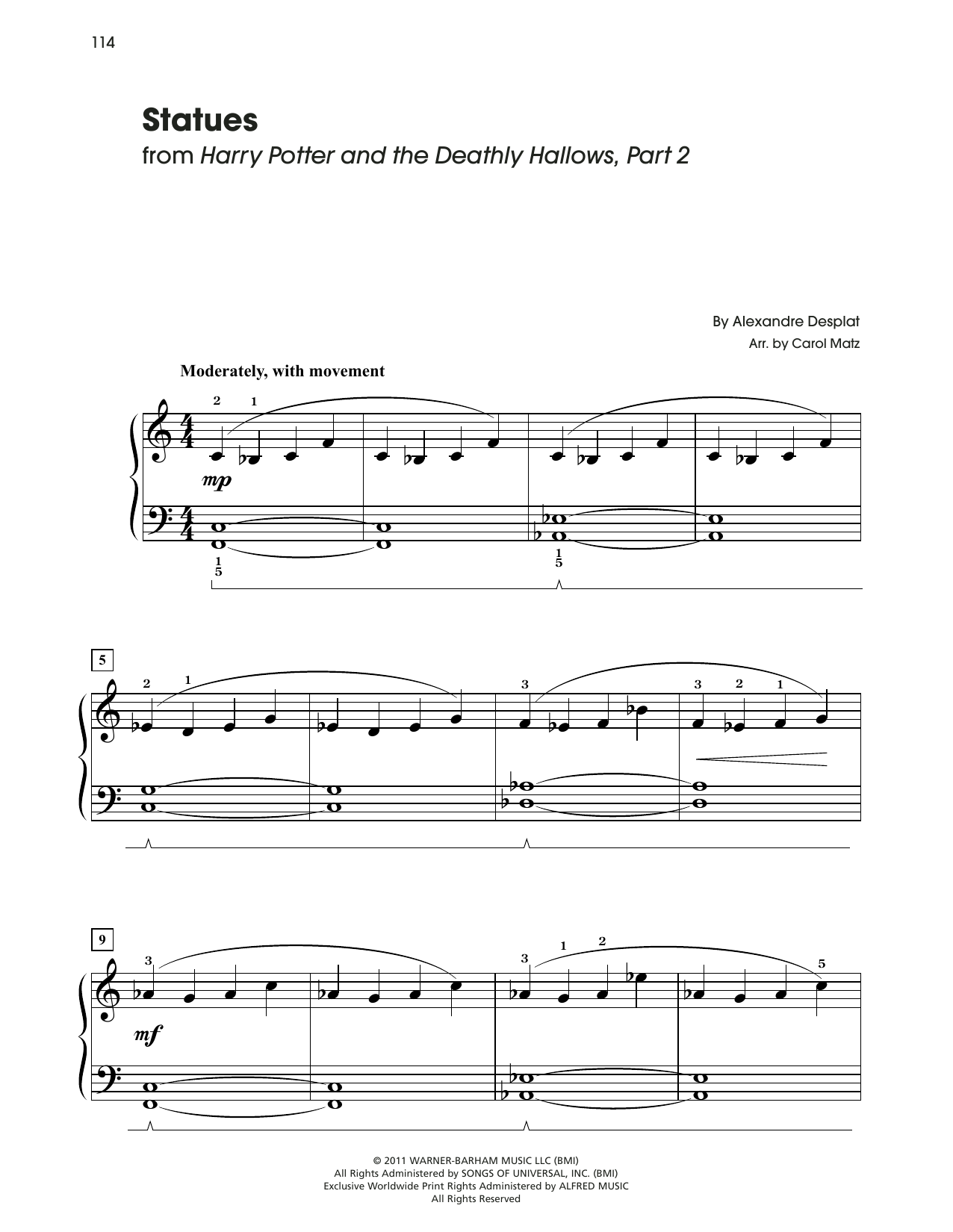 Alexandre Desplat Statues (from Harry Potter) (arr. Carol Matz) Sheet Music Notes & Chords for Big Note Piano - Download or Print PDF