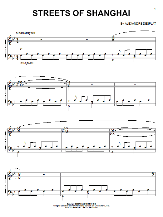 Alexandre Desplat Streets Of Shanghai Sheet Music Notes & Chords for Piano Solo - Download or Print PDF