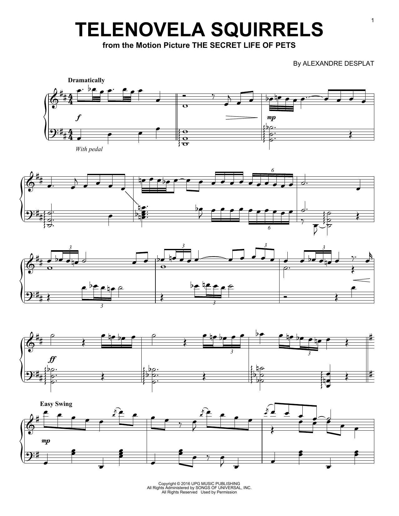 Alexandre Desplat Telenovela Squirrels Sheet Music Notes & Chords for Piano - Download or Print PDF