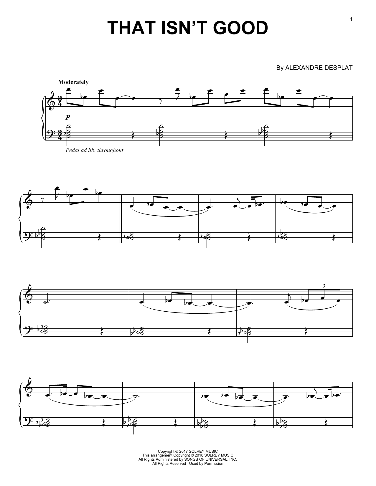 Alexandre Desplat That Isn't Good Sheet Music Notes & Chords for Piano - Download or Print PDF