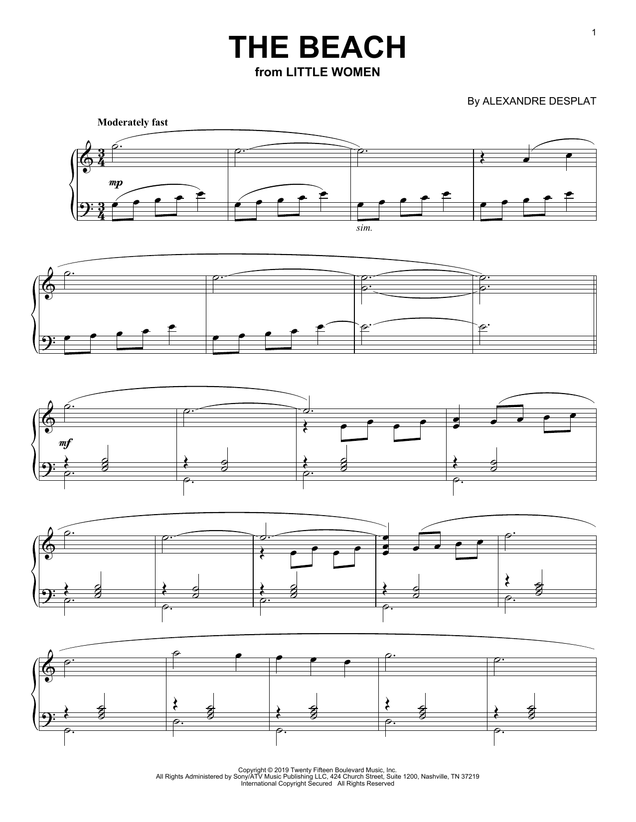 Alexandre Desplat The Beach (from the Motion Picture Little Women) Sheet Music Notes & Chords for Piano Solo - Download or Print PDF