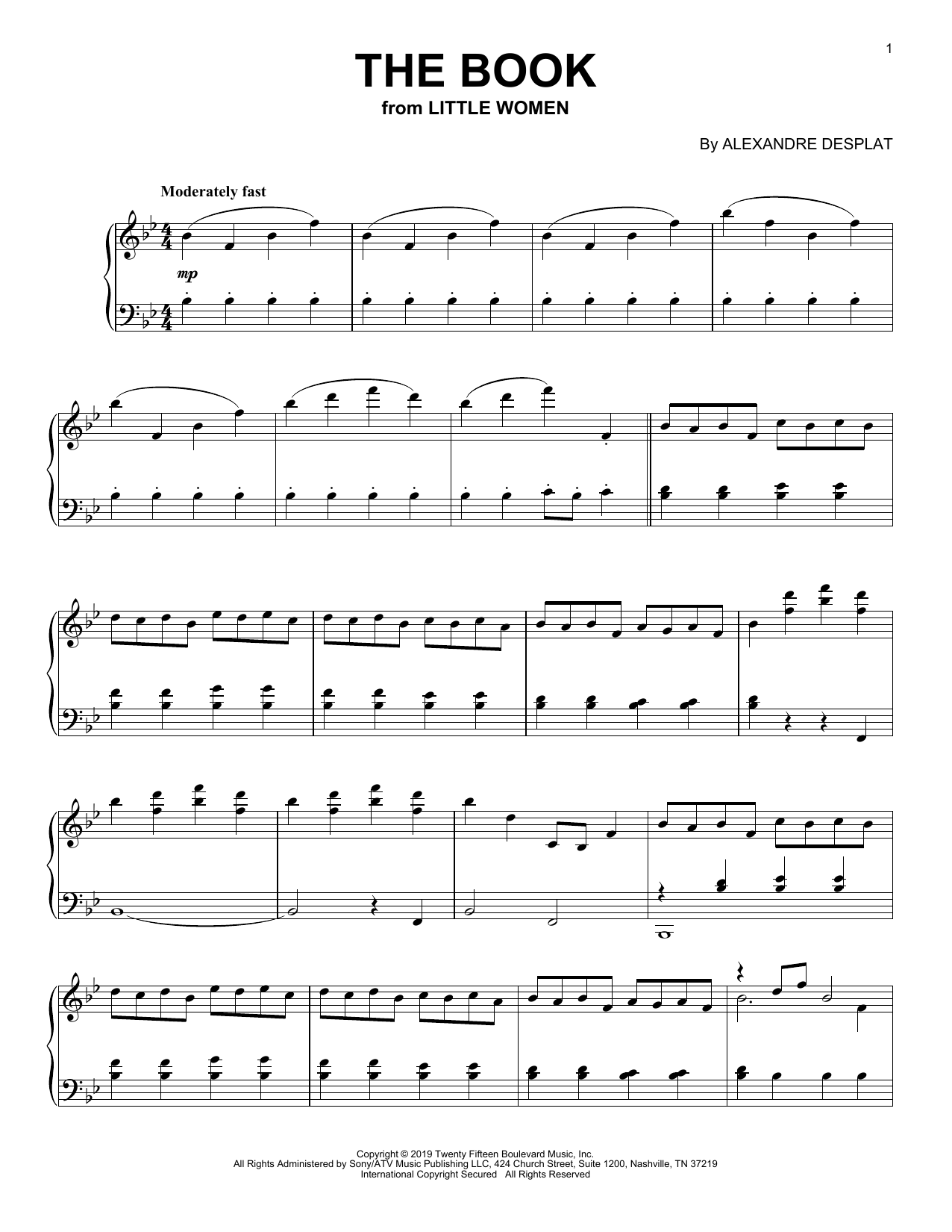 Alexandre Desplat The Book (from the Motion Picture Little Women) Sheet Music Notes & Chords for Piano Solo - Download or Print PDF
