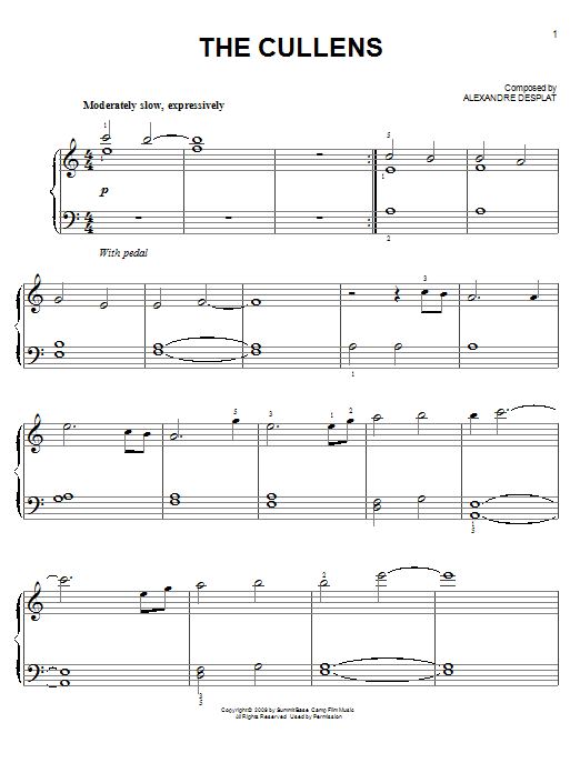 Alexandre Desplat The Cullens (from The Twilight Saga: New Moon) Sheet Music Notes & Chords for Piano (Big Notes) - Download or Print PDF