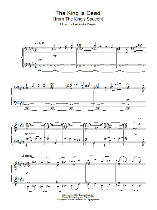 Alexandre Desplat The King Is Dead Sheet Music Notes & Chords for Piano - Download or Print PDF