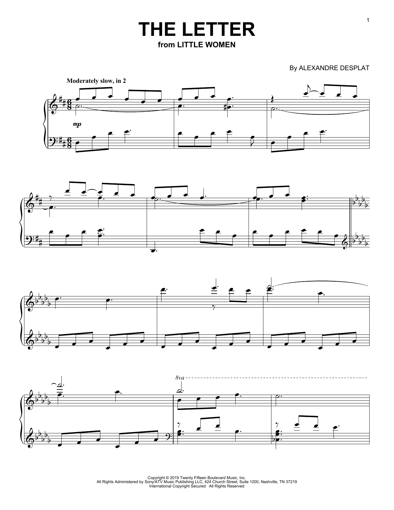 Alexandre Desplat The Letter (from the Motion Picture Little Women) Sheet Music Notes & Chords for Piano Solo - Download or Print PDF