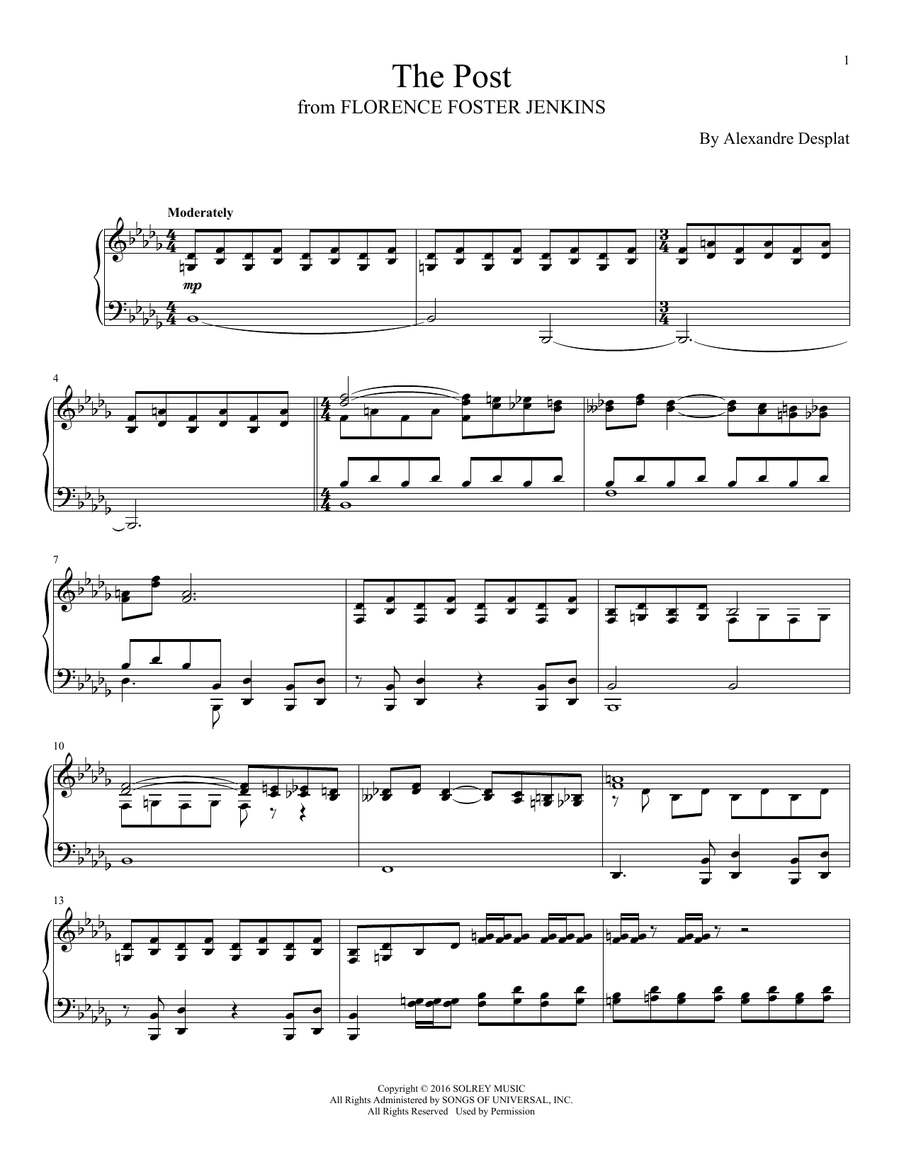 Alexandre Desplat The Post Sheet Music Notes & Chords for Piano - Download or Print PDF