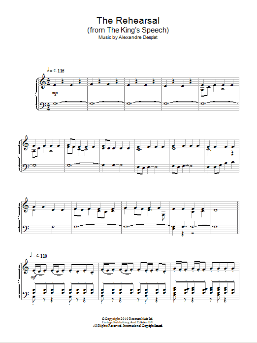 Alexandre Desplat The Rehearsal Sheet Music Notes & Chords for Piano - Download or Print PDF
