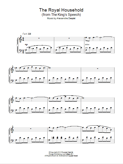 Alexandre Desplat The Royal Household Sheet Music Notes & Chords for Piano - Download or Print PDF