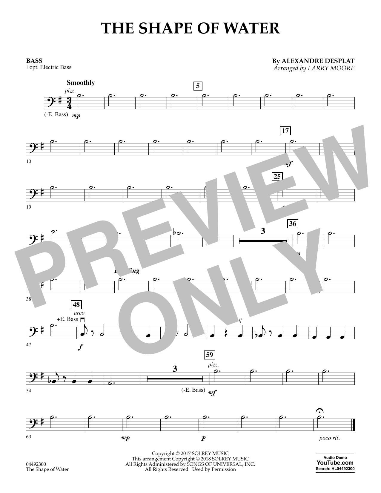 Alexandre Desplat The Shape of Water (arr. Larry Moore) - Bass Sheet Music Notes & Chords for Orchestra - Download or Print PDF