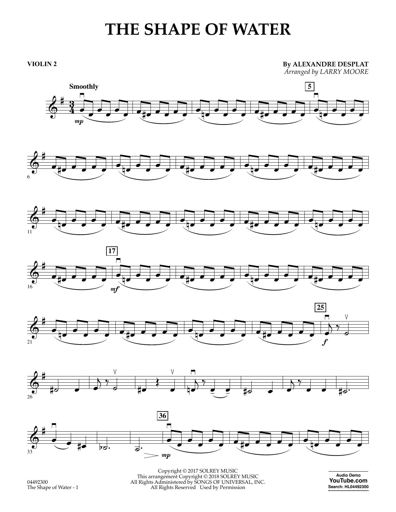 Alexandre Desplat The Shape of Water (arr. Larry Moore) - Violin 2 Sheet Music Notes & Chords for Orchestra - Download or Print PDF