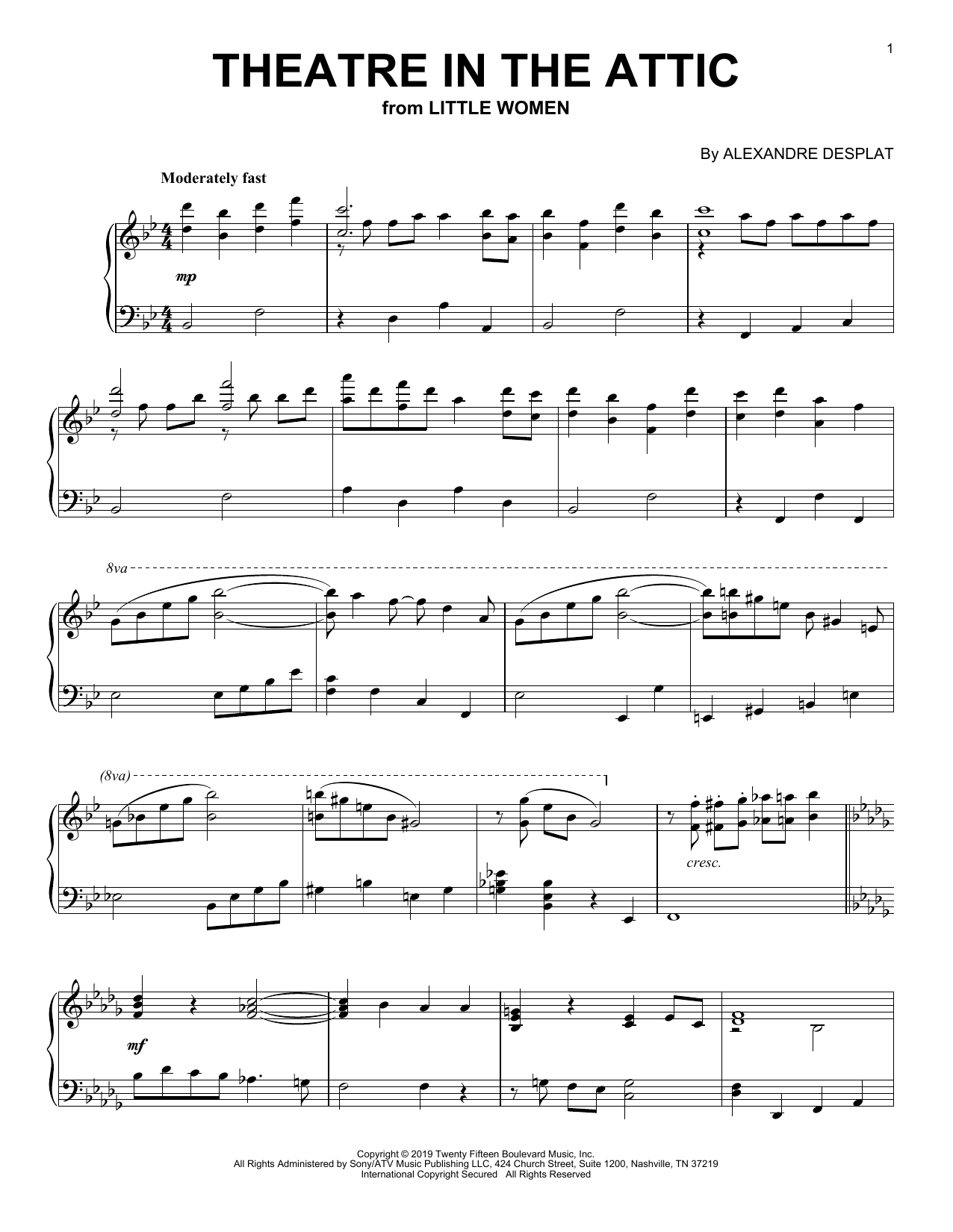 Alexandre Desplat Theatre In The Attic (from the Motion Picture Little Women) Sheet Music Notes & Chords for Piano Solo - Download or Print PDF