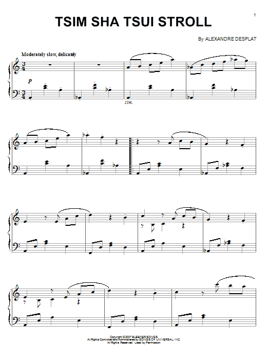 Alexandre Desplat Tsim Sha Tsui Stroll Sheet Music Notes & Chords for Piano Solo - Download or Print PDF