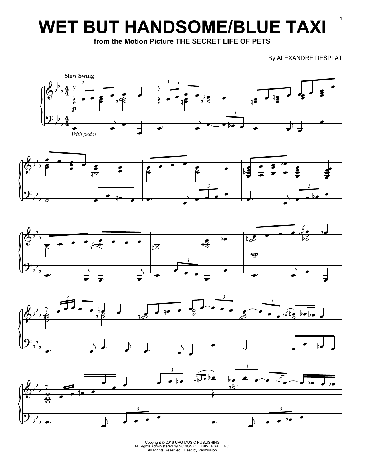 Alexandre Desplat Wet But Handsome/Blue Taxi Sheet Music Notes & Chords for Piano - Download or Print PDF