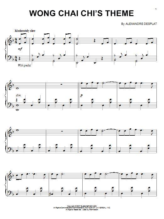 Alexandre Desplat Wong Chia Chi's Theme Sheet Music Notes & Chords for Piano Solo - Download or Print PDF