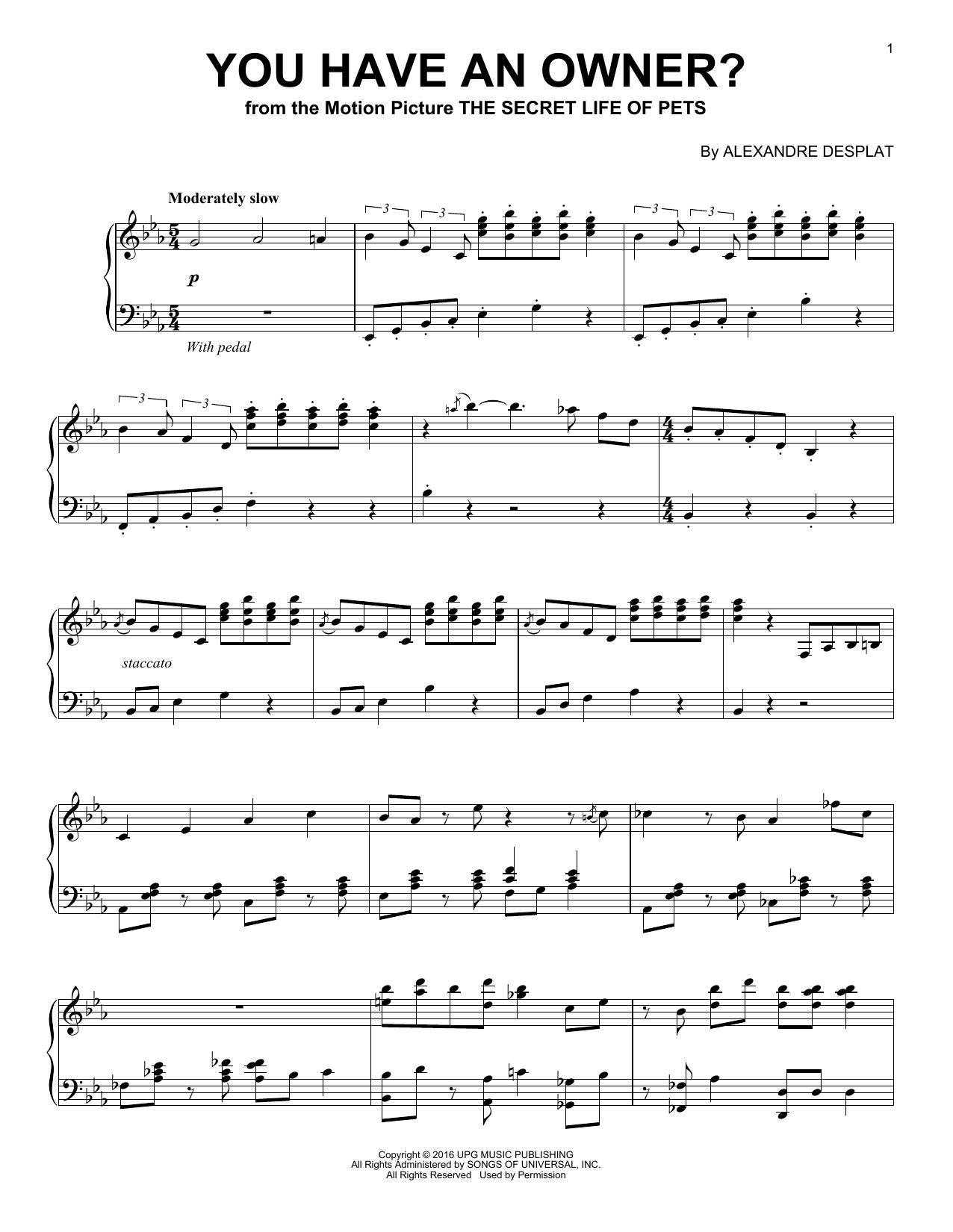 Alexandre Desplat You Have An Owner? Sheet Music Notes & Chords for Piano - Download or Print PDF
