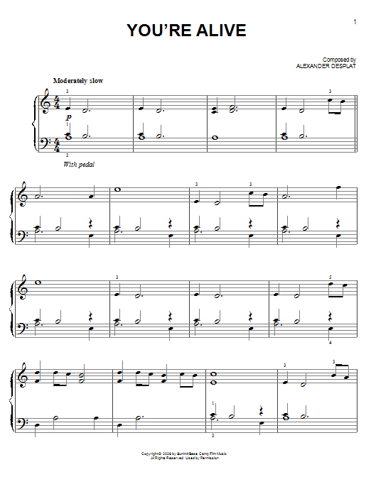 Alexandre Desplat You're Alive (from The Twilight Saga: New Moon) Sheet Music Notes & Chords for Easy Piano - Download or Print PDF