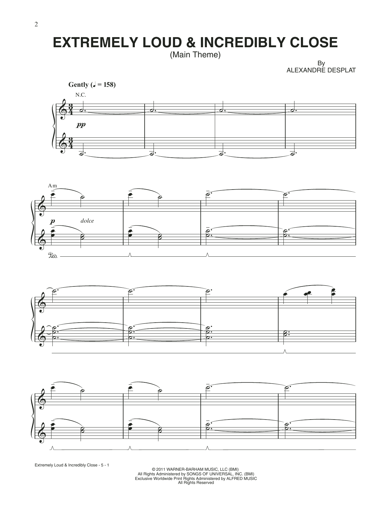 Alexandre Michel Desplat Extremely Loud & Incredibly Close Sheet Music Notes & Chords for Piano Solo - Download or Print PDF