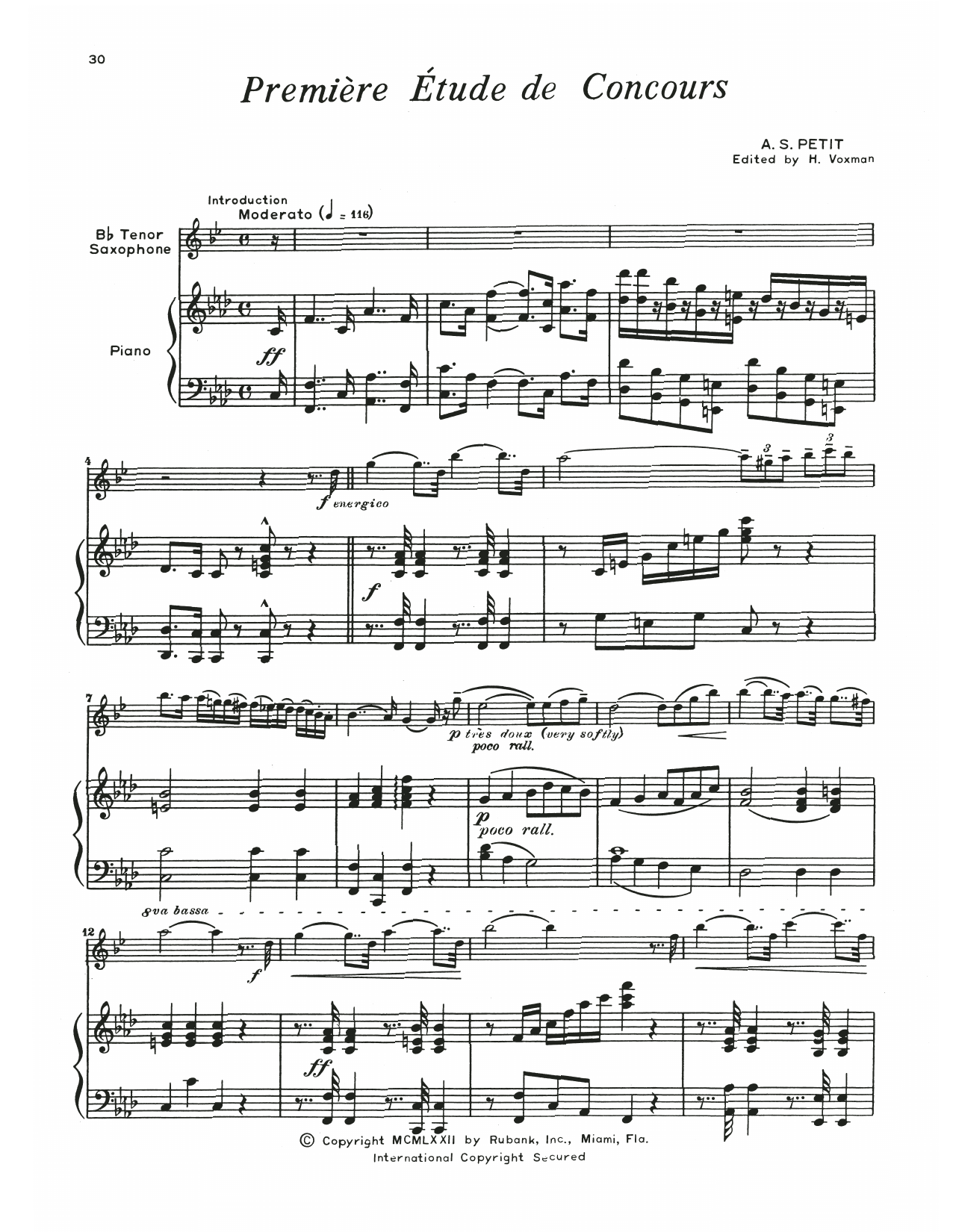 Alexandre Petit Premiere Etude De Concours Sheet Music Notes & Chords for Tenor Sax and Piano - Download or Print PDF