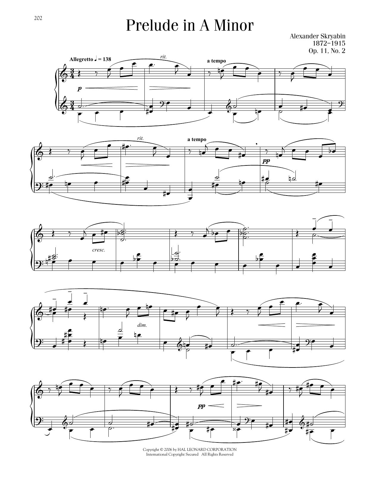 Alexandre Scriabin Prelude In A Minor, Op. 11, No. 2 Sheet Music Notes & Chords for Piano Solo - Download or Print PDF