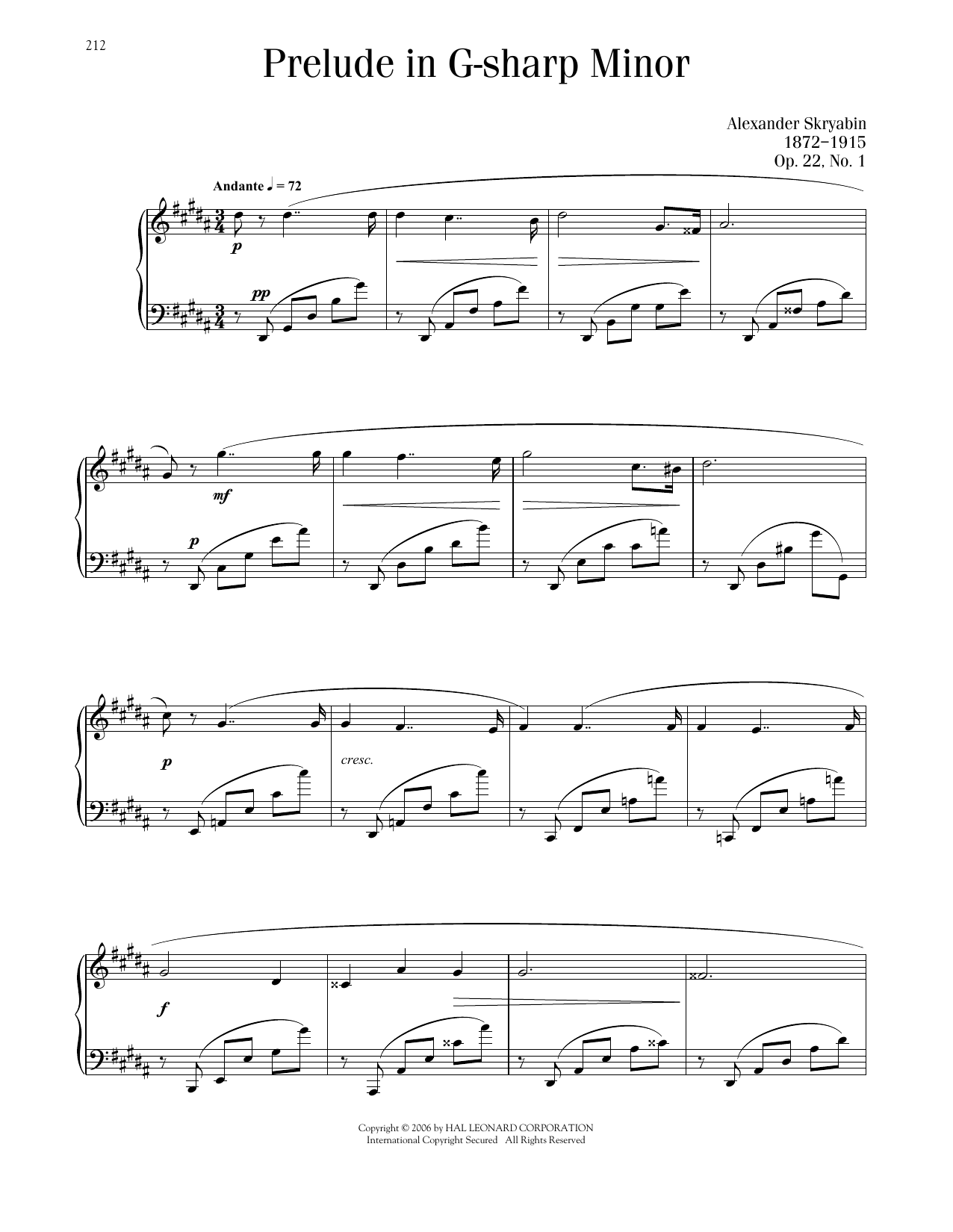Alexandre Scriabin Prelude In G-Sharp Minor, Op. 22, No. 1 Sheet Music Notes & Chords for Piano Solo - Download or Print PDF