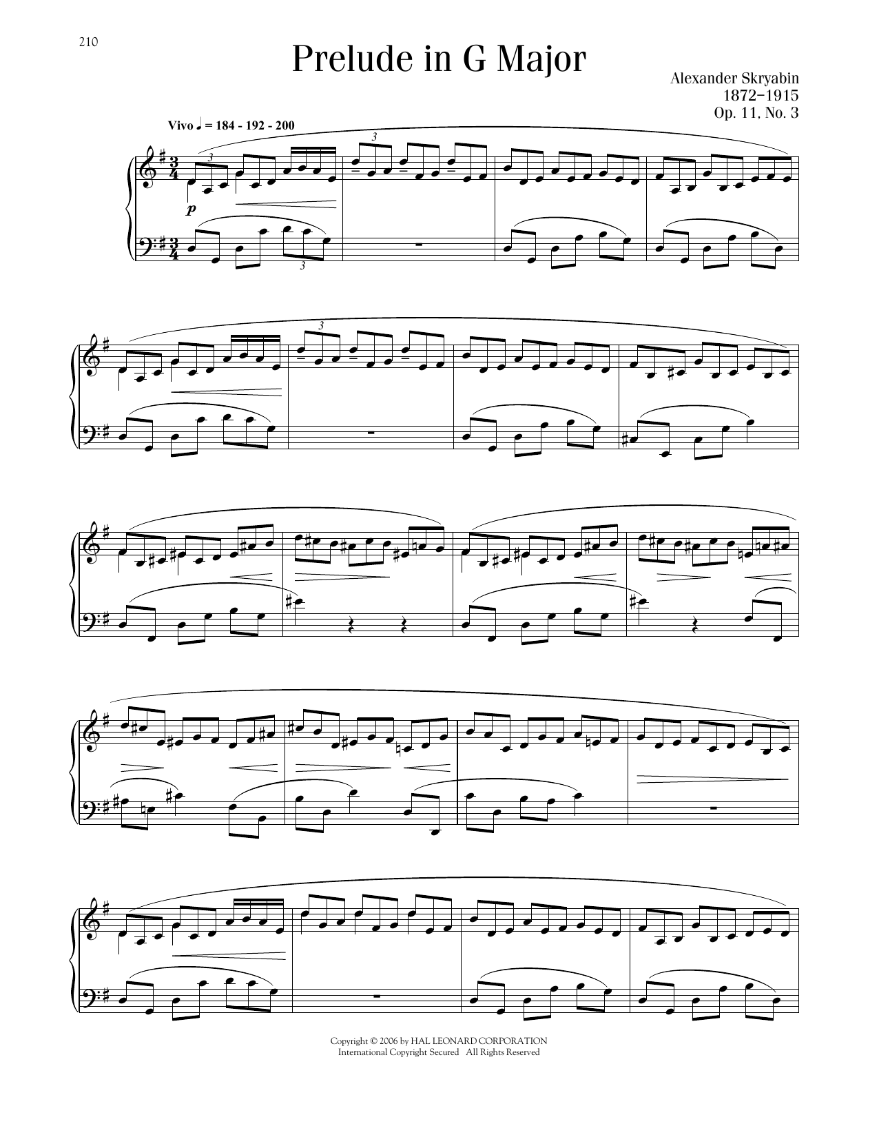 Alexandre Scriabin Prelude, Op. 11, No. 3 Sheet Music Notes & Chords for Piano Solo - Download or Print PDF
