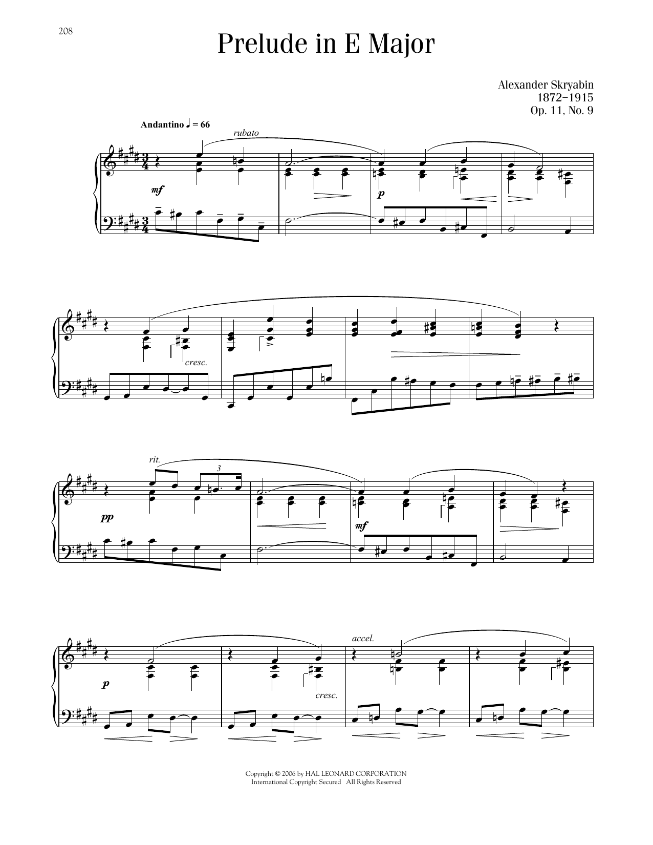 Alexandre Scriabin Prelude, Op. 11, No. 9 Sheet Music Notes & Chords for Piano Solo - Download or Print PDF
