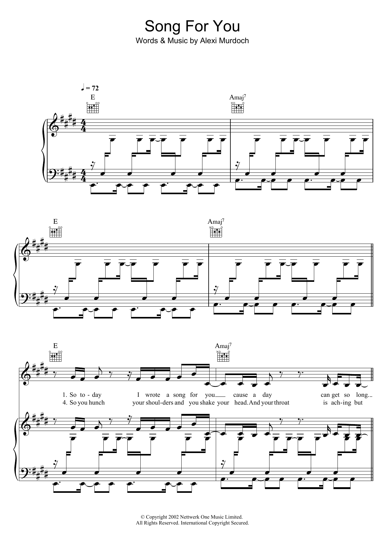Alexi Murdoch Song For You Sheet Music Notes & Chords for Piano, Vocal & Guitar (Right-Hand Melody) - Download or Print PDF