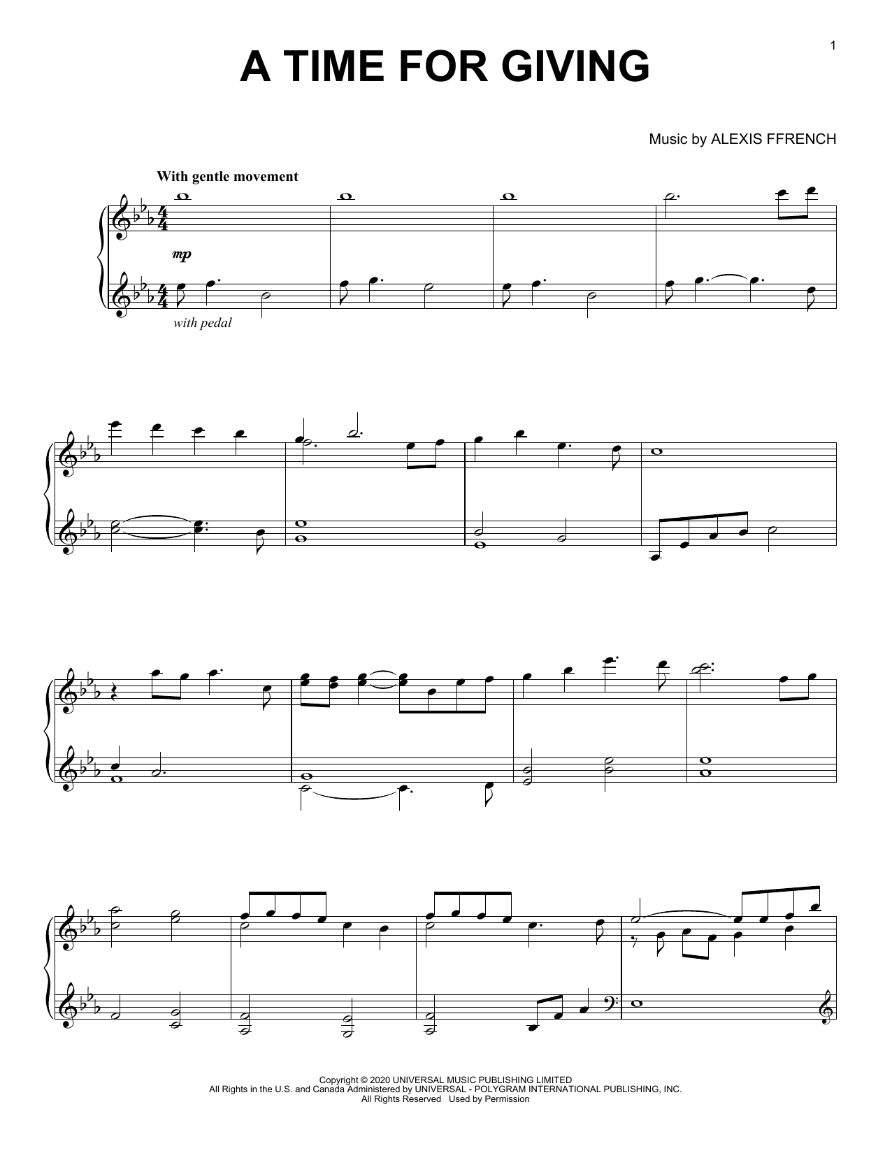 Alexis Ffrench A Time For Giving Sheet Music Notes & Chords for Piano Solo - Download or Print PDF