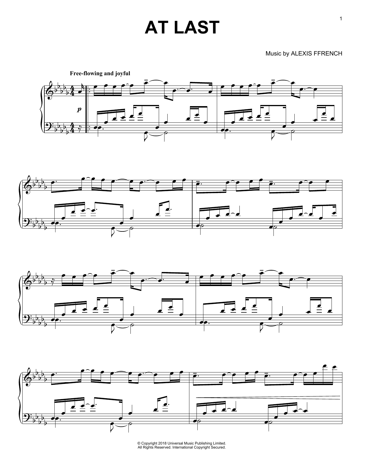 Alexis Ffrench At Last Sheet Music Notes & Chords for Piano Solo - Download or Print PDF
