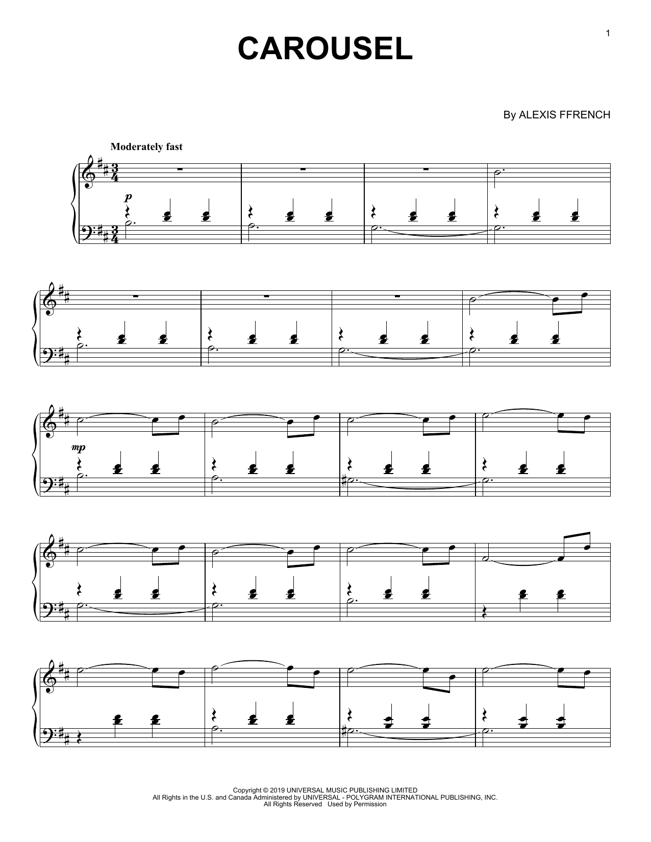 Alexis Ffrench Carousel Sheet Music Notes & Chords for Piano Solo - Download or Print PDF