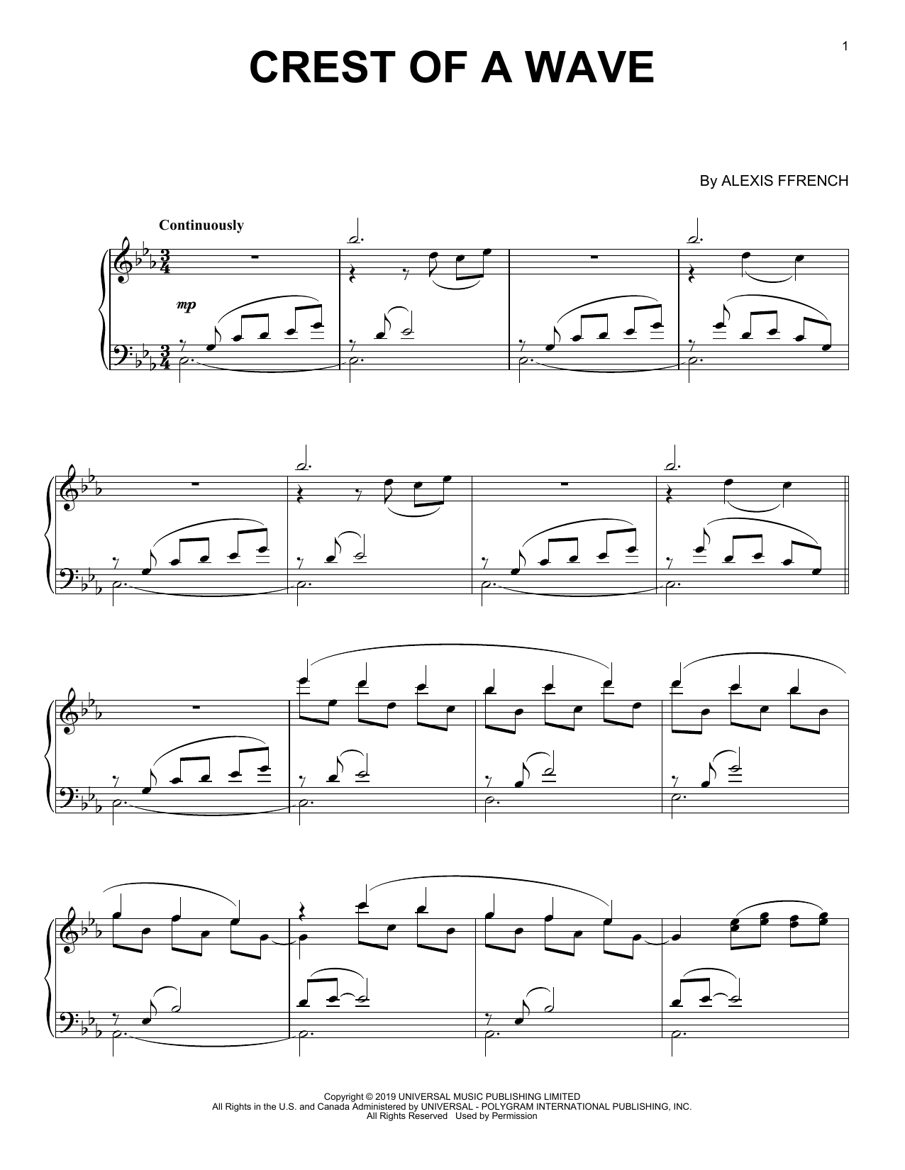 Alexis Ffrench Crest Of A Wave Sheet Music Notes & Chords for Piano Solo - Download or Print PDF