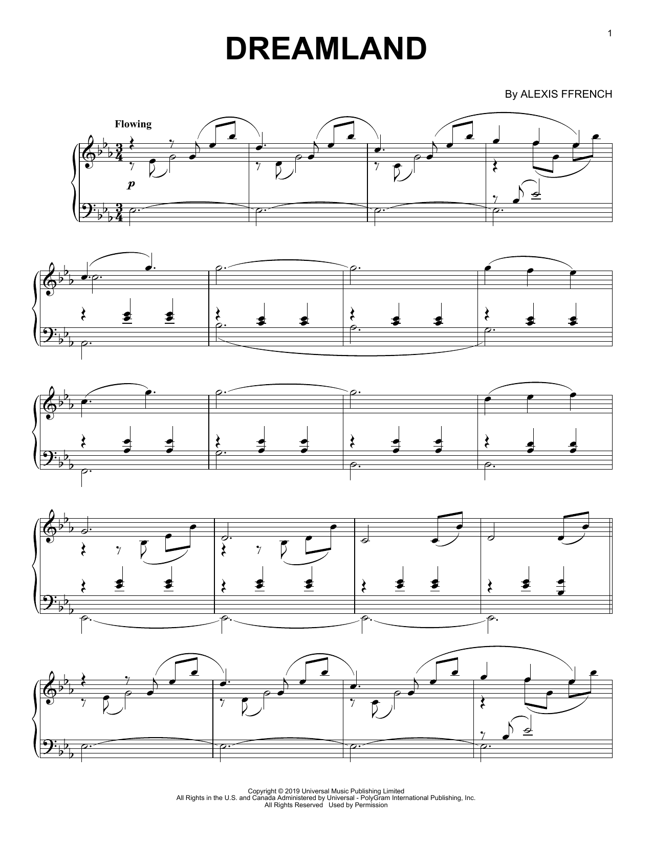 Alexis Ffrench Dreamland Sheet Music Notes & Chords for Piano Solo - Download or Print PDF