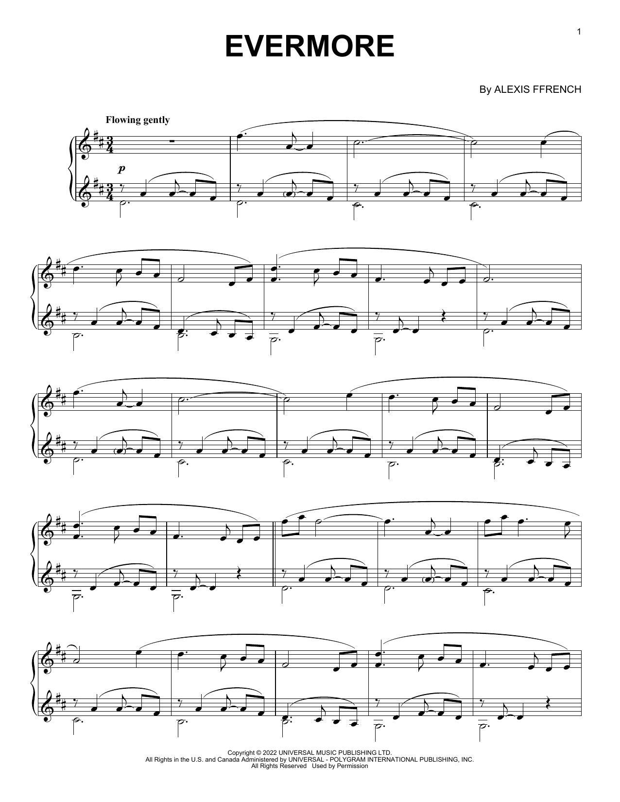Alexis Ffrench Evermore Sheet Music Notes & Chords for Piano Solo - Download or Print PDF