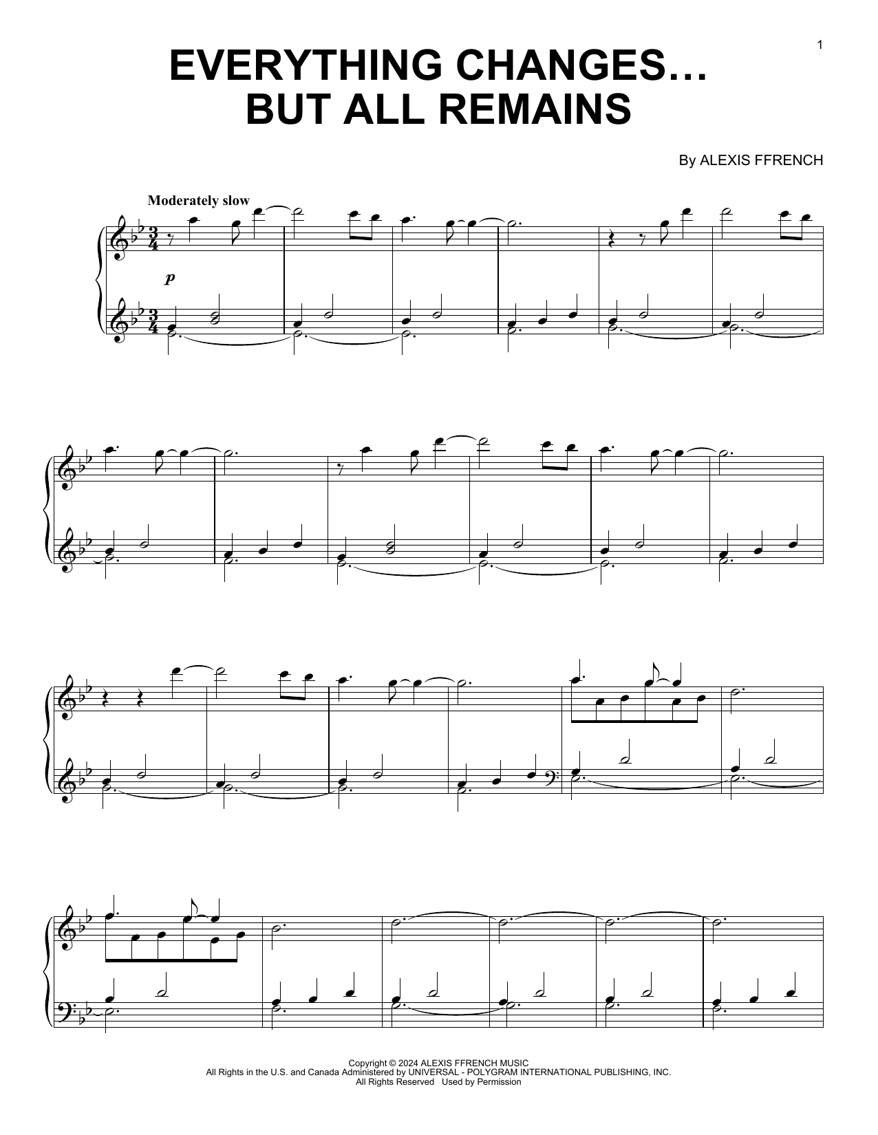 Alexis Ffrench Everything Changes... But All Remains Sheet Music Notes & Chords for Piano Solo - Download or Print PDF