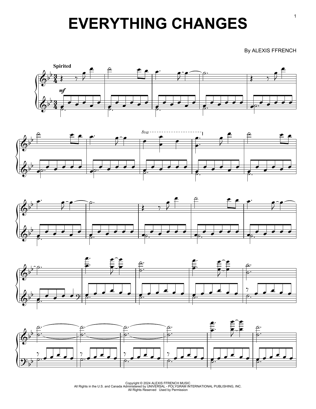 Alexis Ffrench Everything Changes Sheet Music Notes & Chords for Piano Solo - Download or Print PDF Alexis Ffrench Everything Changes Sheet Music Notes & Chords for Piano Solo - Download or Print PDF