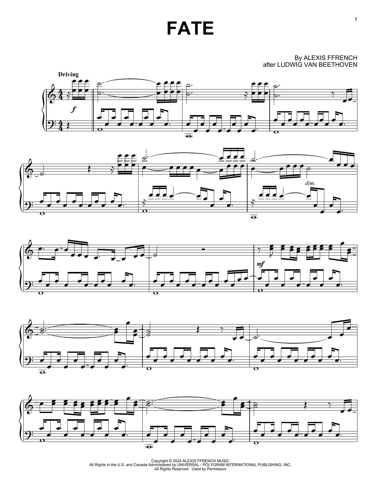 Alexis Ffrench Fate Sheet Music Notes & Chords for Piano Solo - Download or Print PDF Alexis Ffrench Fate Sheet Music Notes & Chords for Piano Solo - Download or Print PDF