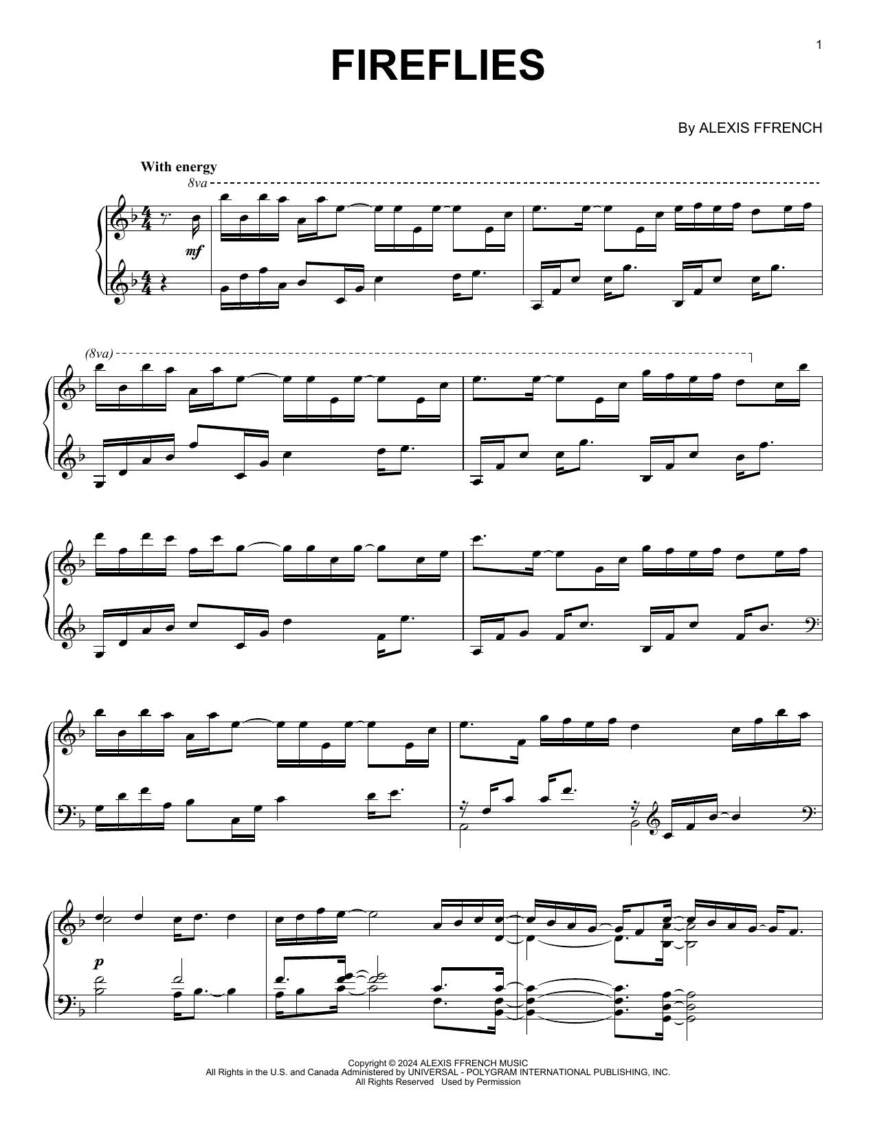 Alexis Ffrench Fireflies Sheet Music Notes & Chords for Piano Solo - Download or Print PDF Alexis Ffrench Fireflies Sheet Music Notes & Chords for Piano Solo - Download or Print PDF