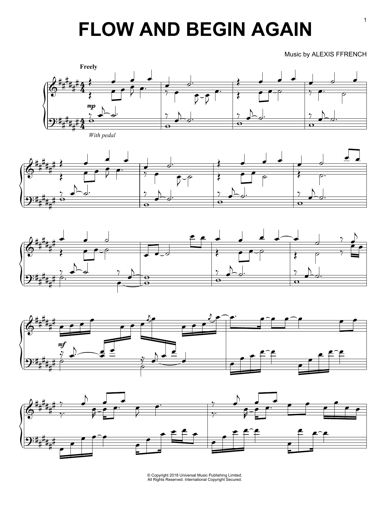 Alexis Ffrench Flow And Begin Again Sheet Music Notes & Chords for Piano Solo - Download or Print PDF